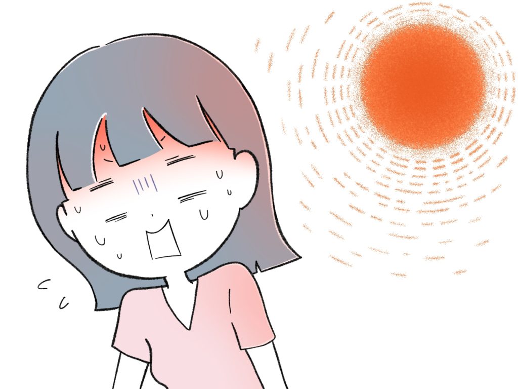暑い夏の日に疲れ果てている人のイラスト